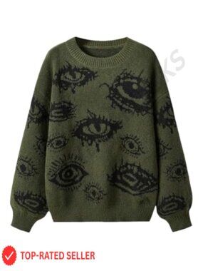 SKAYS Crewneck Pullover Sweater Goth Punk Y2K Graphic Cropped Long Sleeve Top